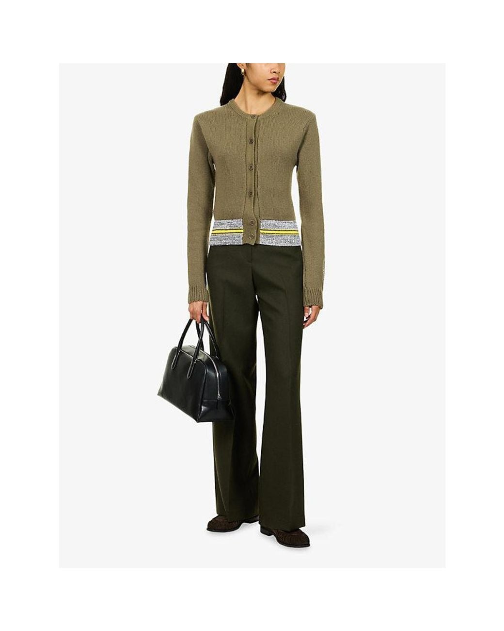 J.W. Anderson Green Contrast-Trim Long-Sleeve Wool Knitted Cardigan