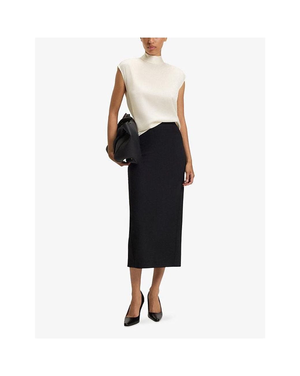 Boss White Mock-Neck Sleeveless Stretch-Silk Blouse