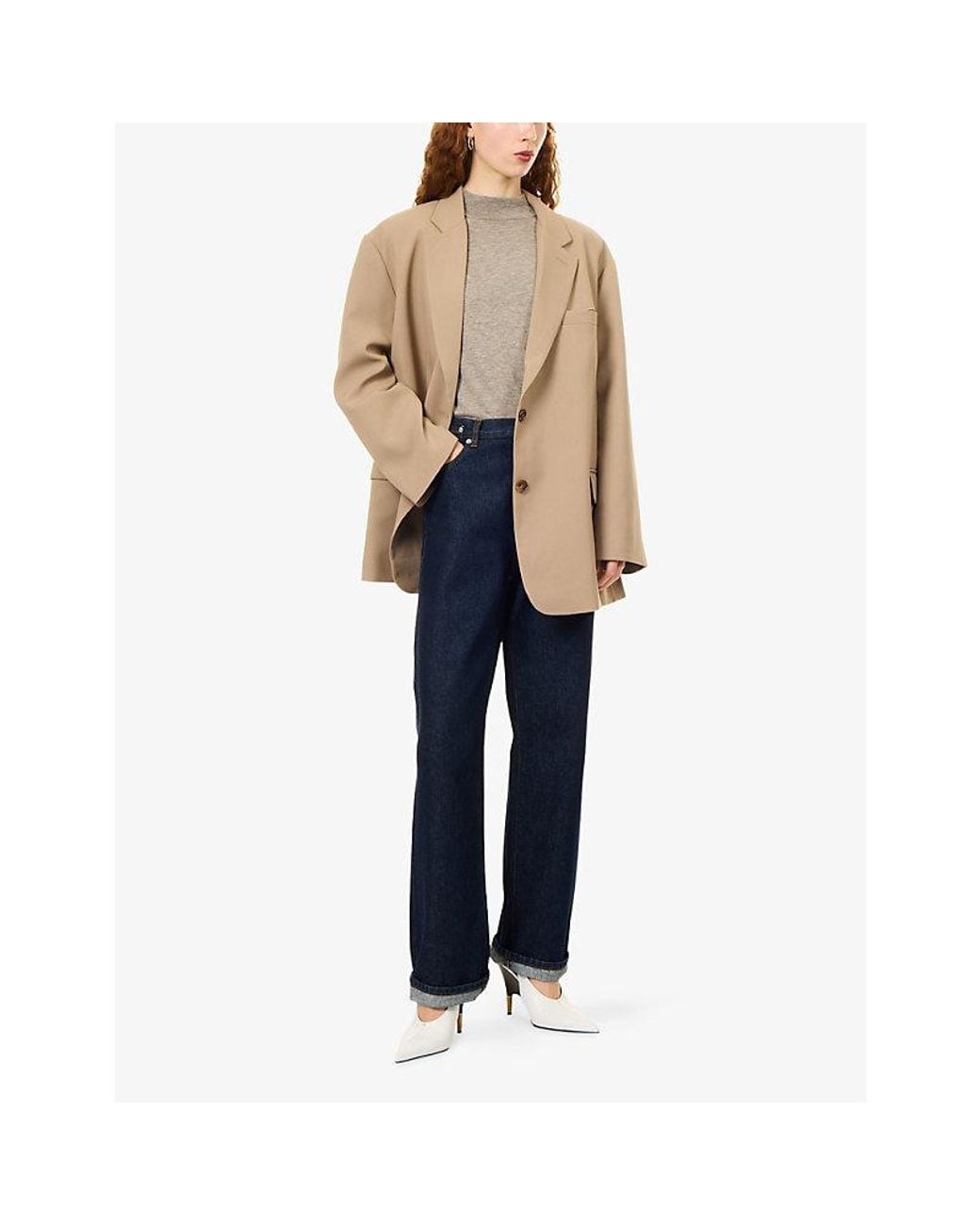 Frankie Shop Brown Bea Single-Breasted Woven Blazer