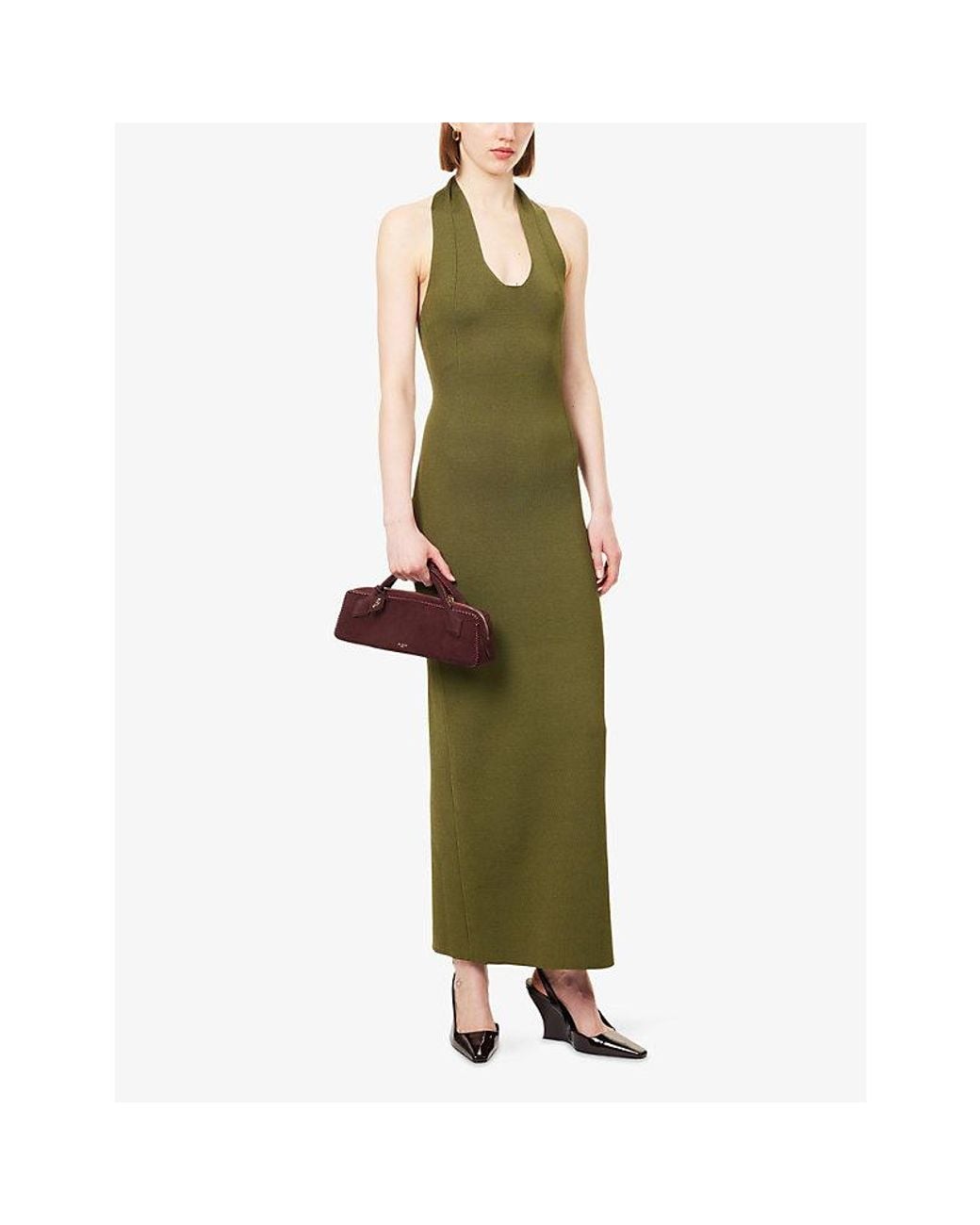 Khaite Green Mahi Halter-Neck Stretch-Woven Midi Dress