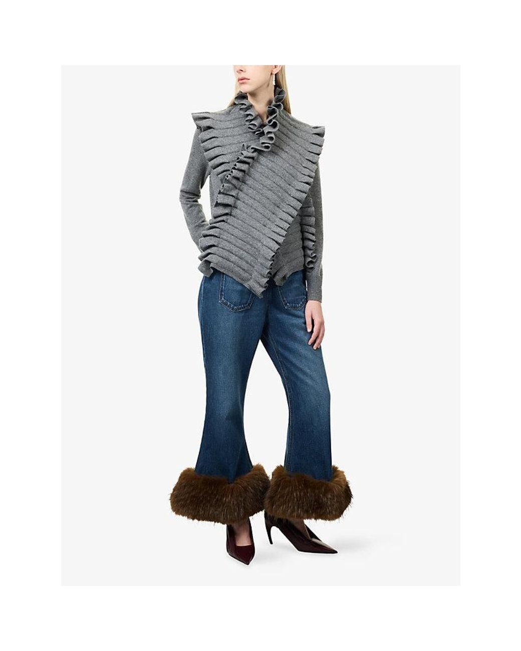A.W.A.K.E. MODE Gray Front-Panel Pleats Wool And Cashmere Knitted Jumper
