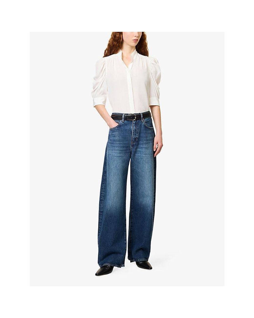 FRAME Blue The Bow Wide-Leg High-Rise Denim Jeans