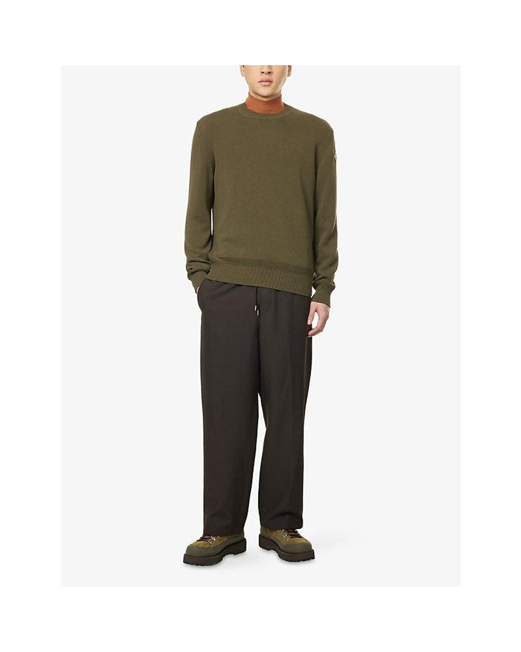 Moncler Green Crew-Neck Knitted Cotton Jumper for men