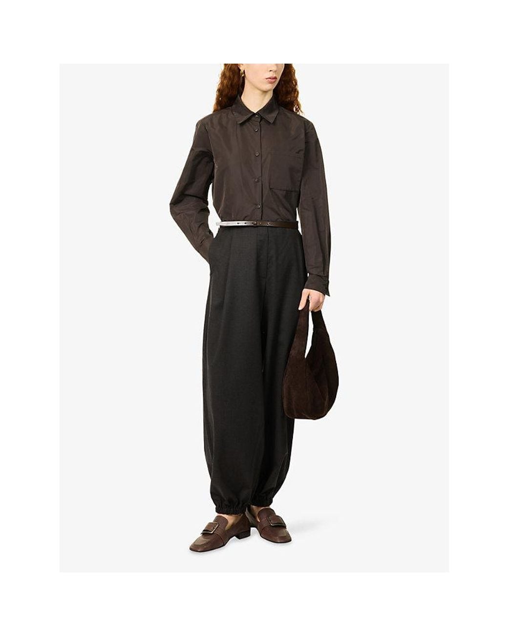 Max Mara Brown Long-Sleeve Woven Shirt