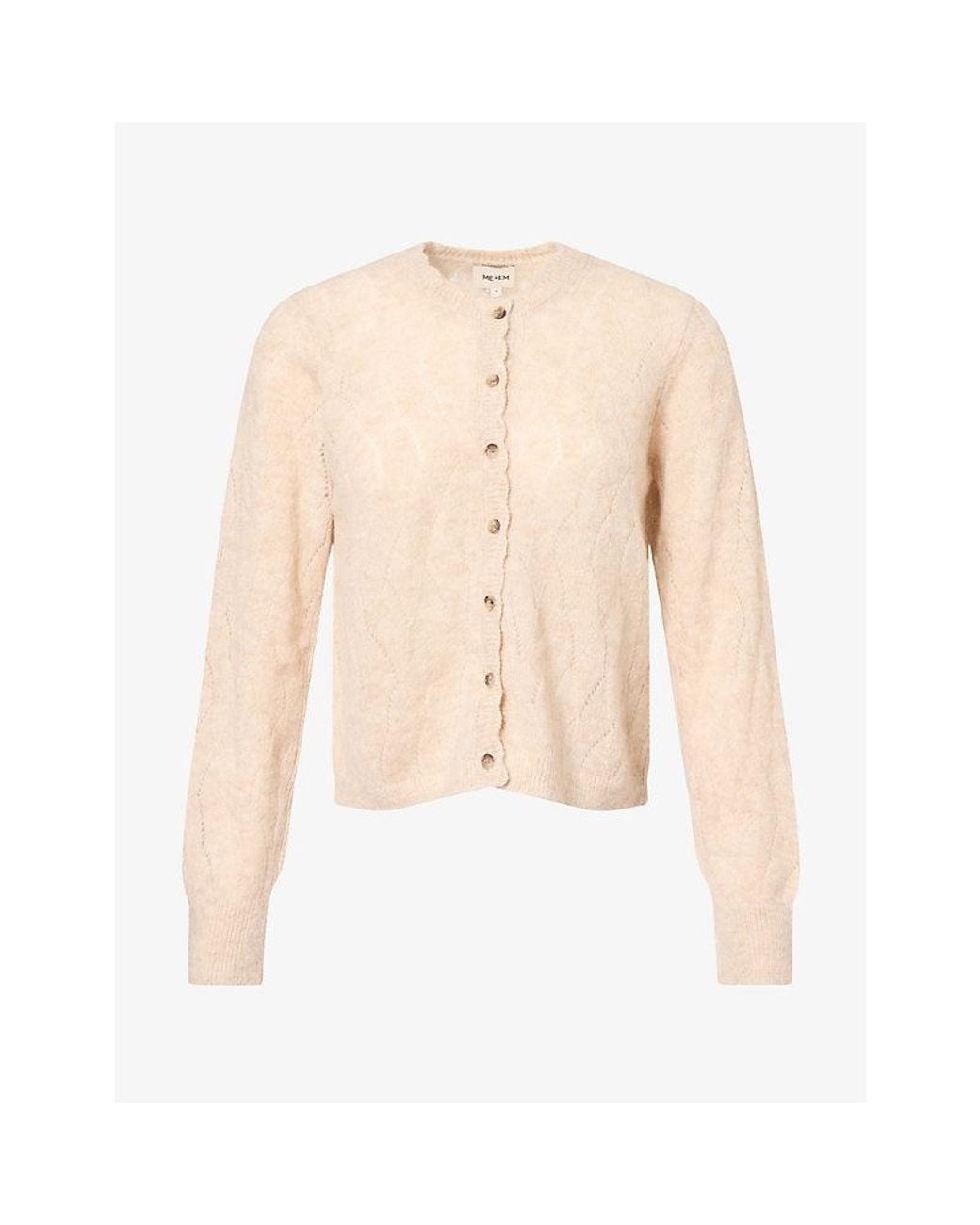 ME+EM Natural Lofty Pointelle Wool-Blend Knit Cardigan