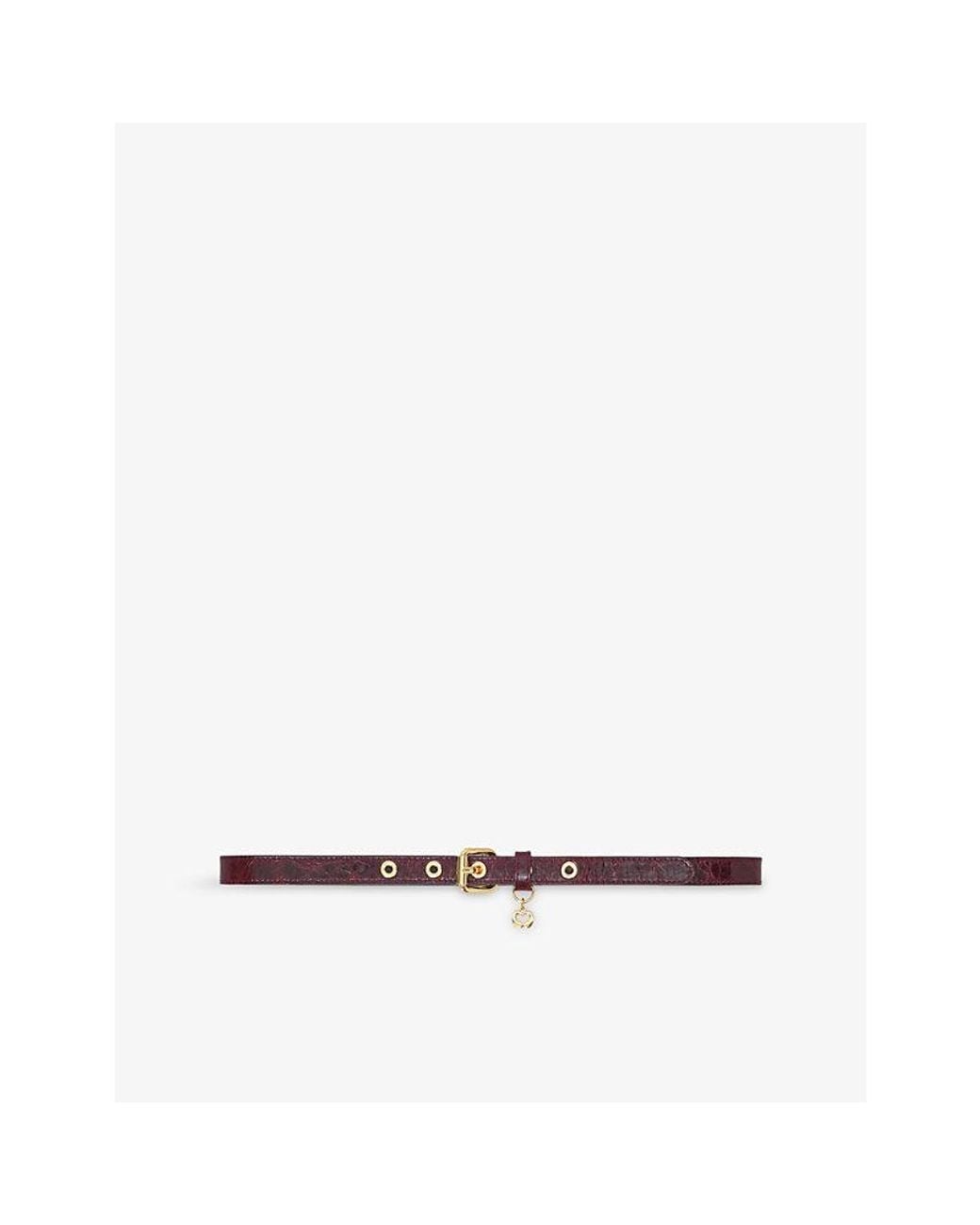 Maje White Logo-Charm Crocodile-Embossed Leather Belt