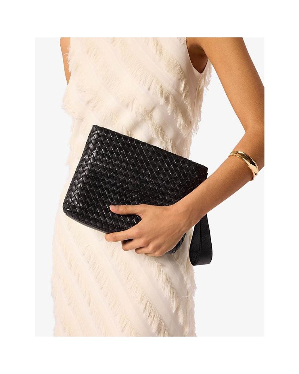Whistles Black Avah Woven Leather Zip Clutch