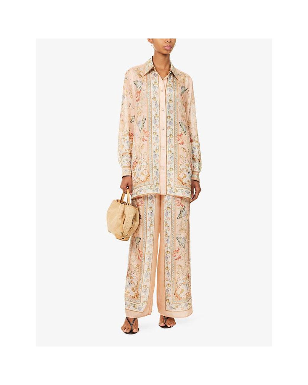 Zimmermann Natural Roselight Printed Silk Shirt
