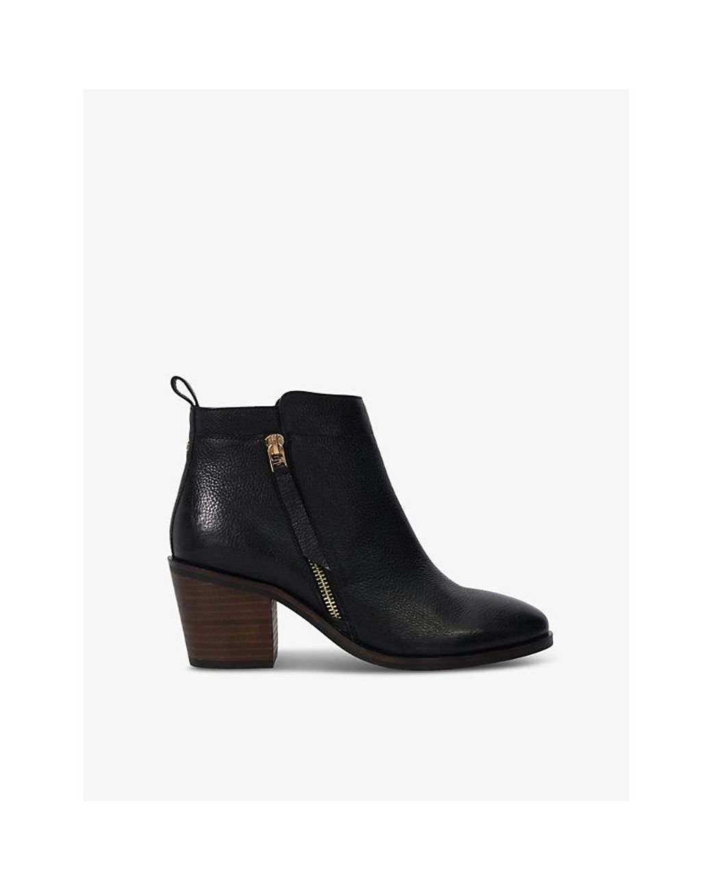 Dune Black Paicing Leather Heeled Ankle Boots