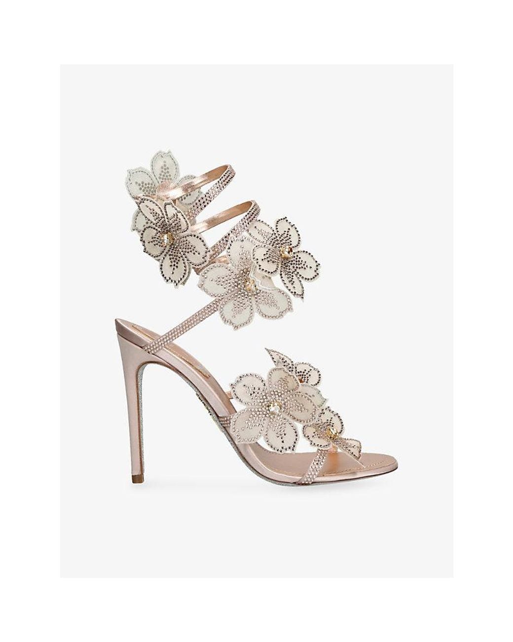 Rene Caovilla White Flower Cleo 105 Satin Heeled Sandals