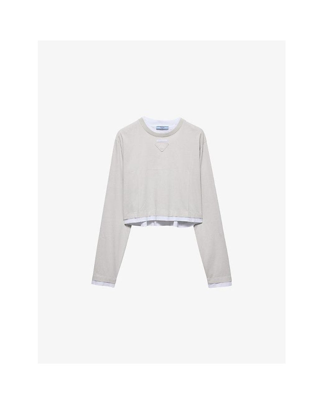 Prada White Triangle-Patch Long-Sleeve Cotton-Jersey T-Shirt