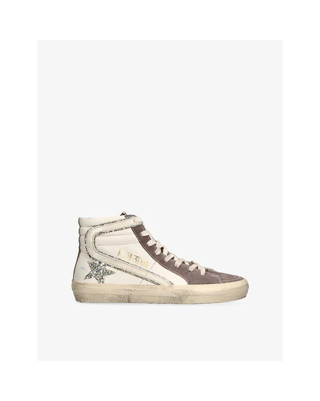 Golden Goose Deluxe Brand Natural Slide 82818 Logo-Embossed Leather High-Top Trainers