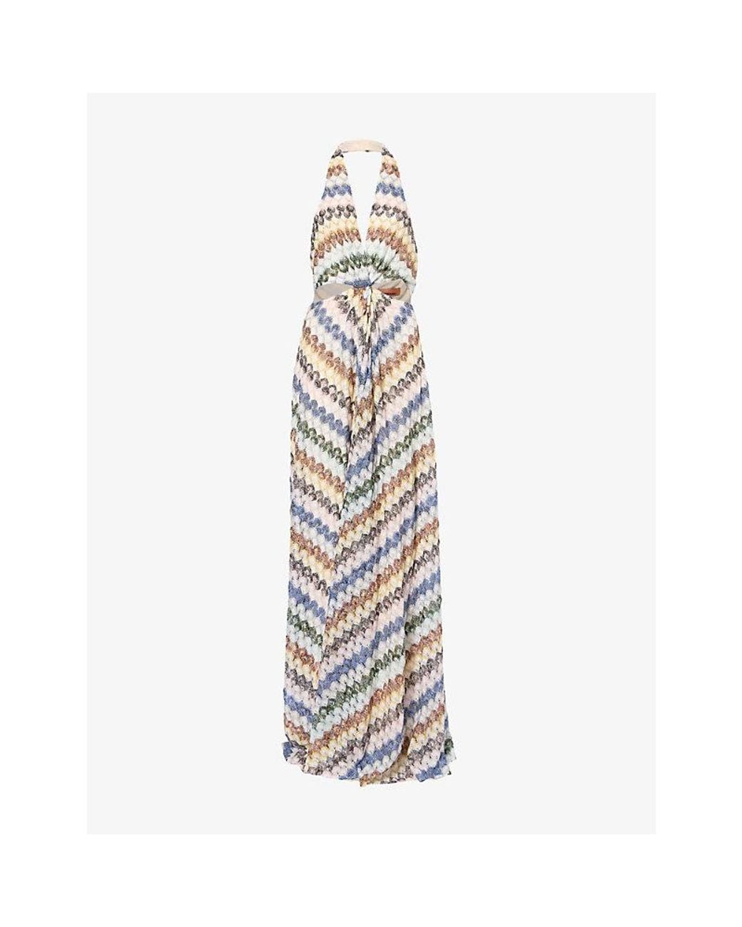 Missoni White Halter-Neck Chevron Knitted Maxi Dress