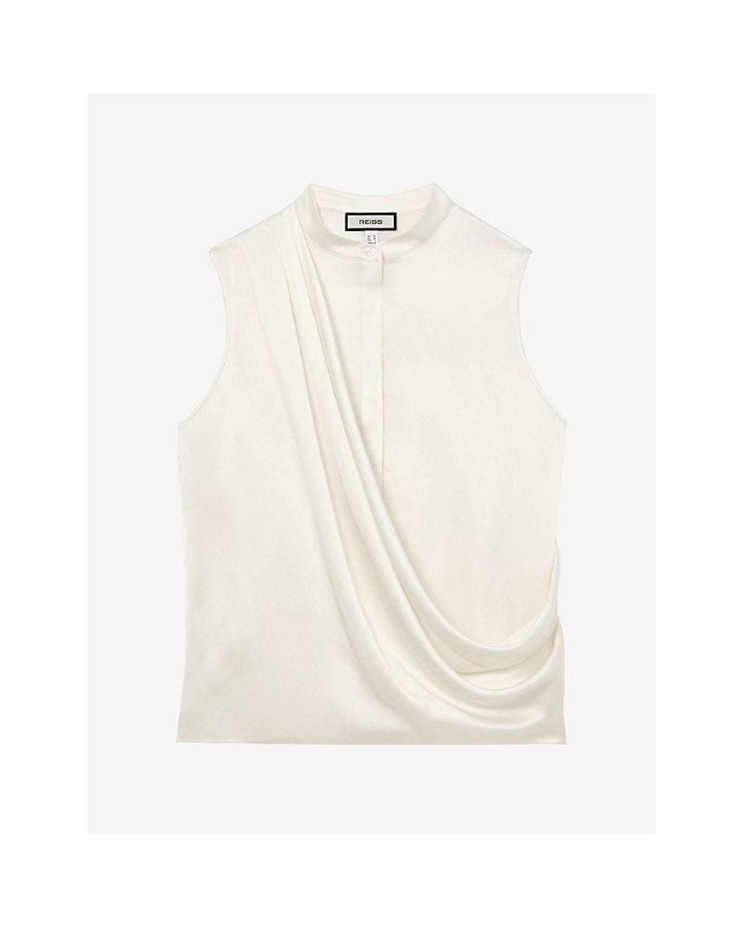 Reiss White Gia Draped-Detail Sleeveless Silk Top