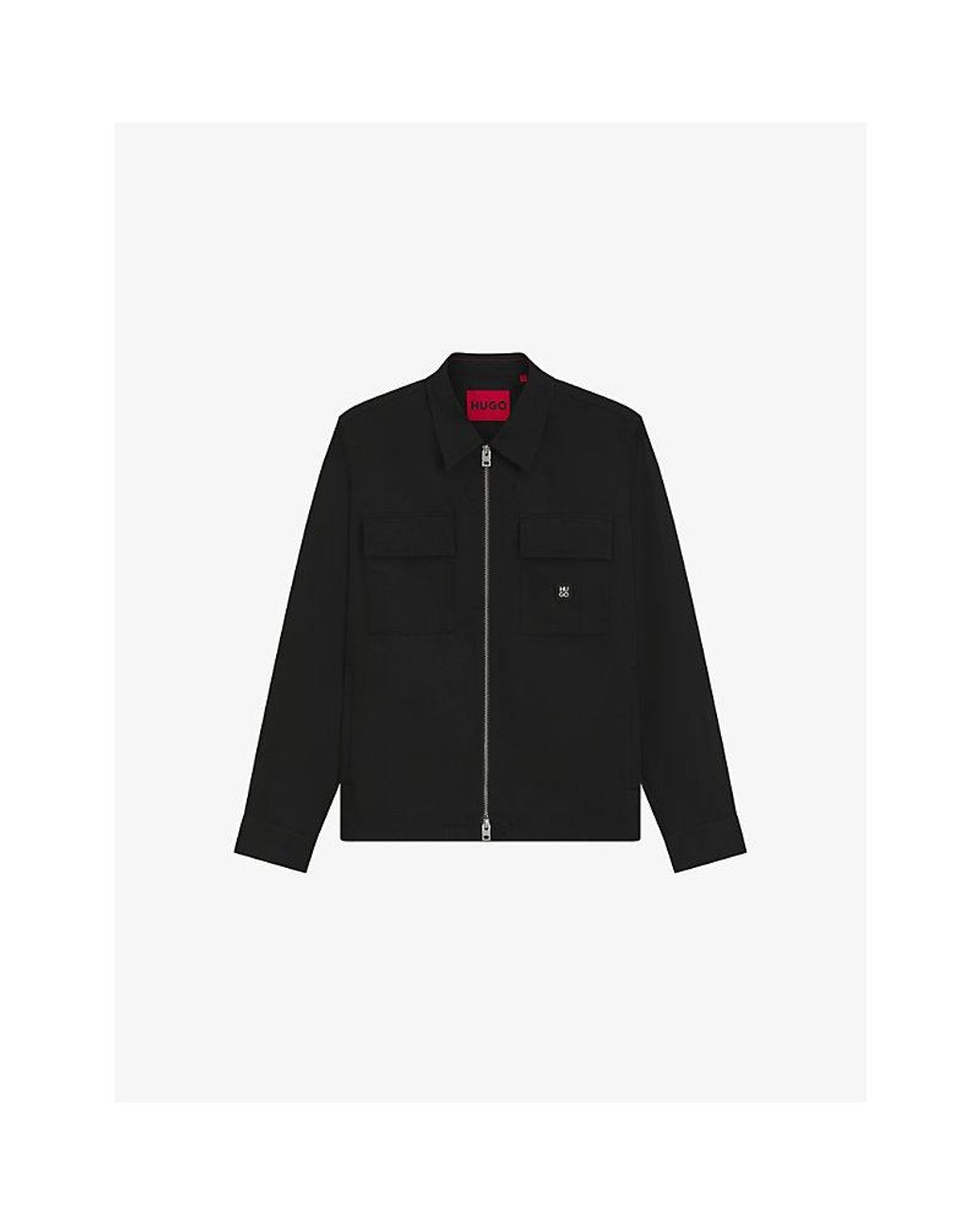 HUGO Black Branded Zip-Up Woven Shirt for men