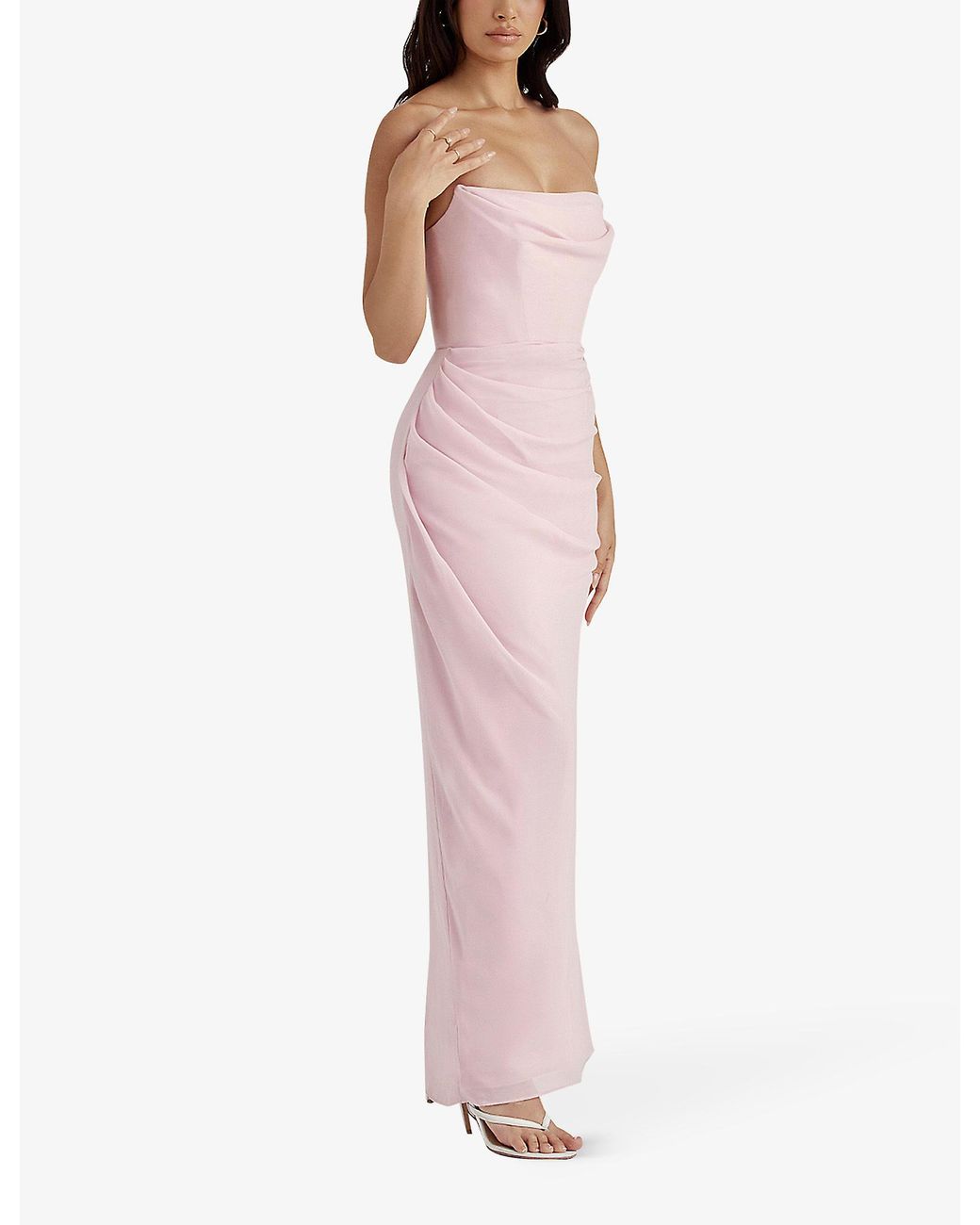 House Of Cb Adrienne Slim-fit Satin Maxi Dress in Pink | Lyst