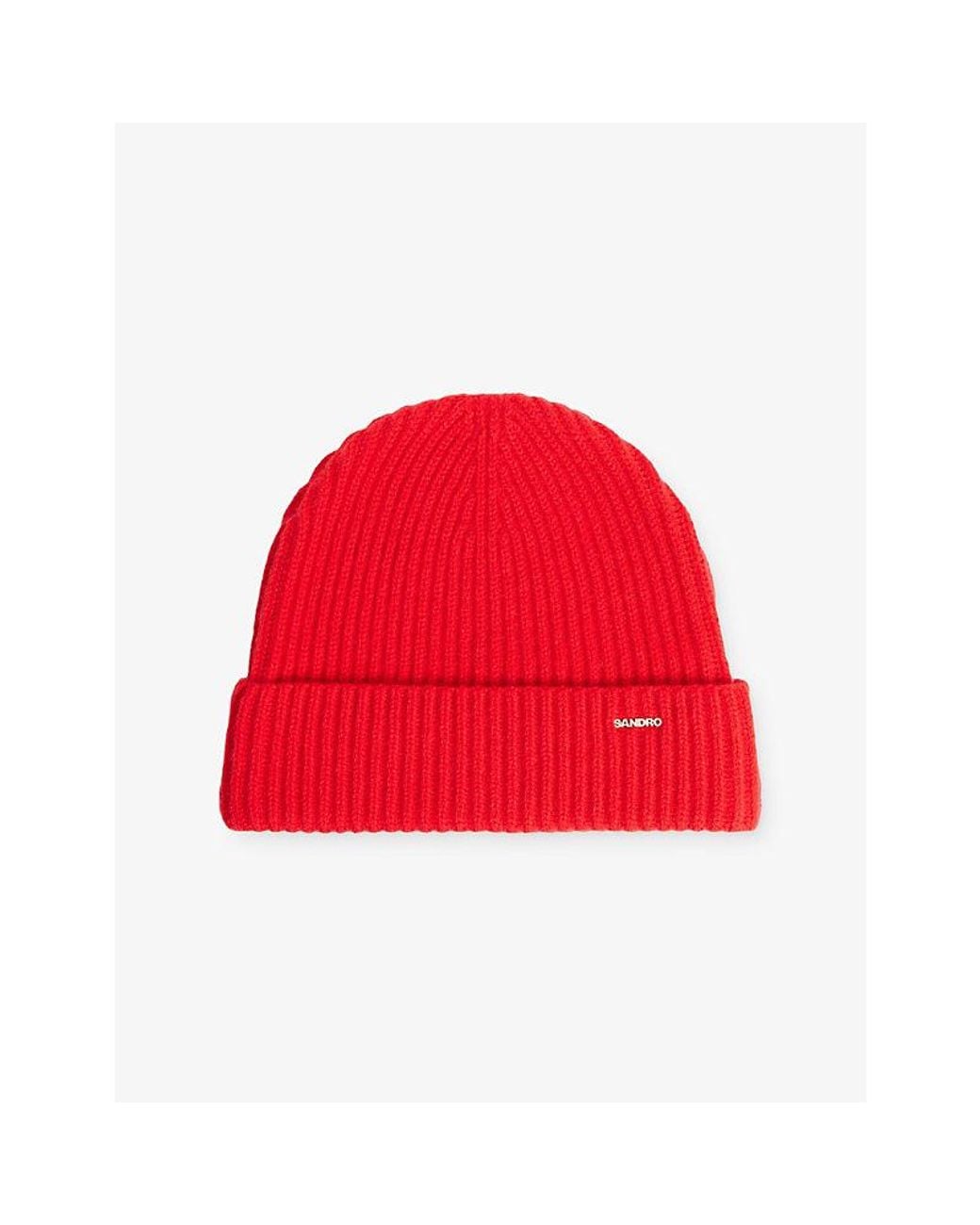 Sandro Red Ribbed Wool And Cashmere Hat