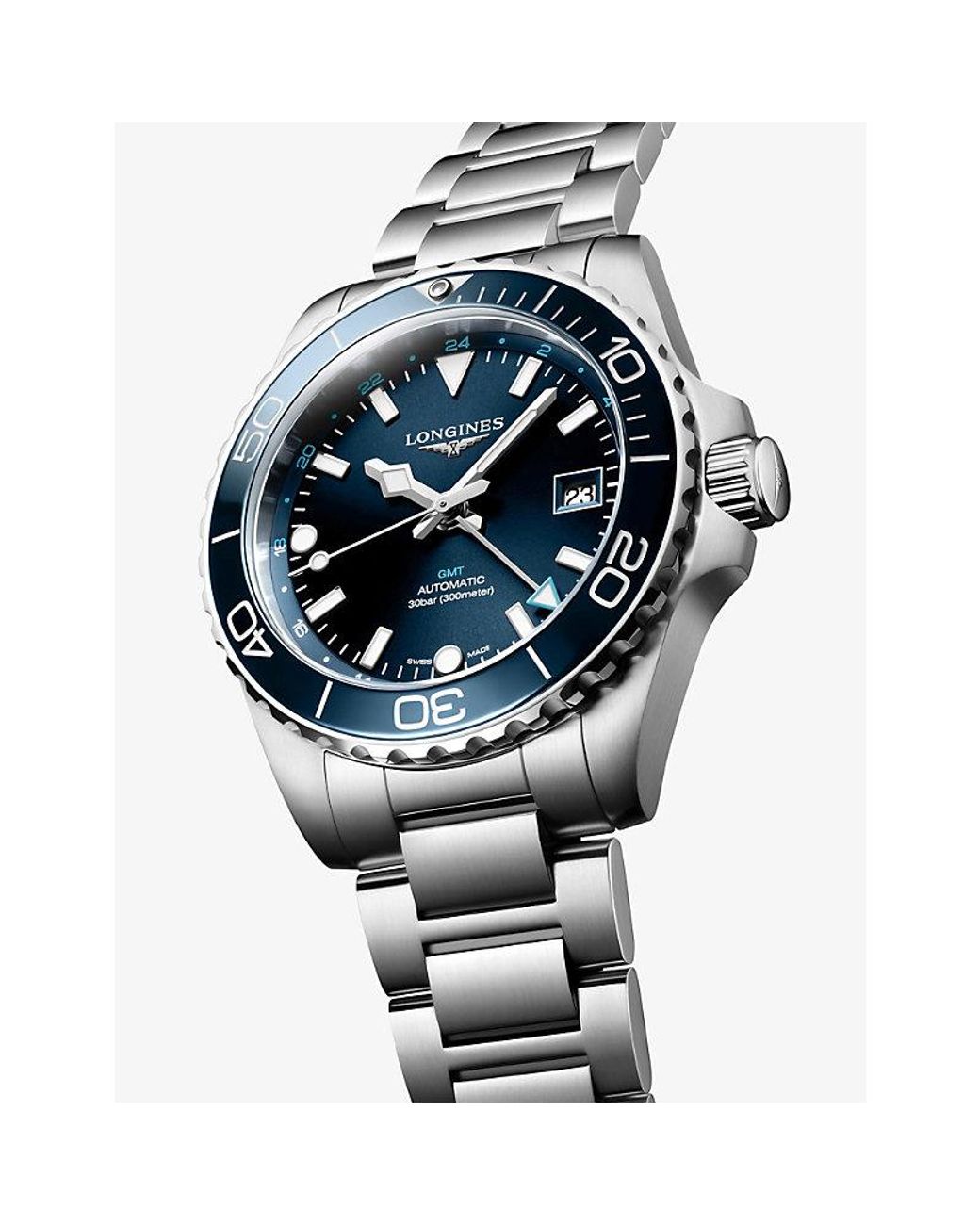 Longines Blue L3.790.4.96.6 Hydroconquest Gmt Stainless-Steel Automatic Watch for men