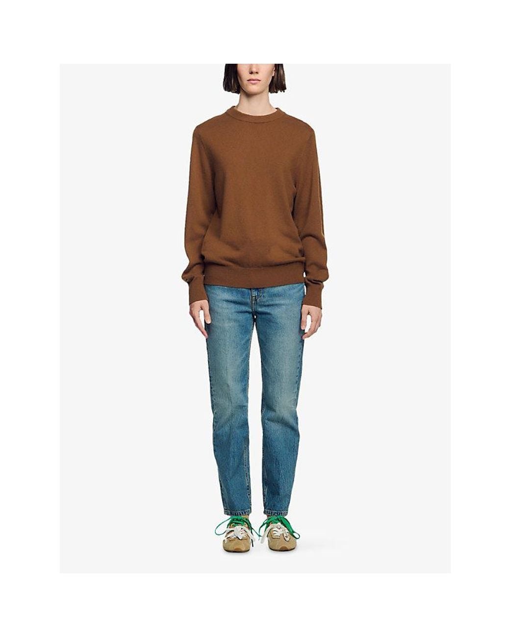 Sandro Brown Long-Sleeve Crewneck Cashmere Jumper for men