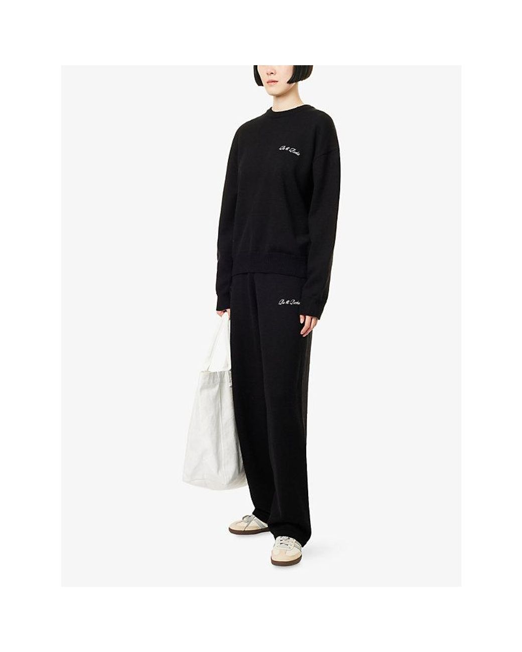 Ru & Rocka Black Logo-Embroidered Round-Neck Knitted Jumper