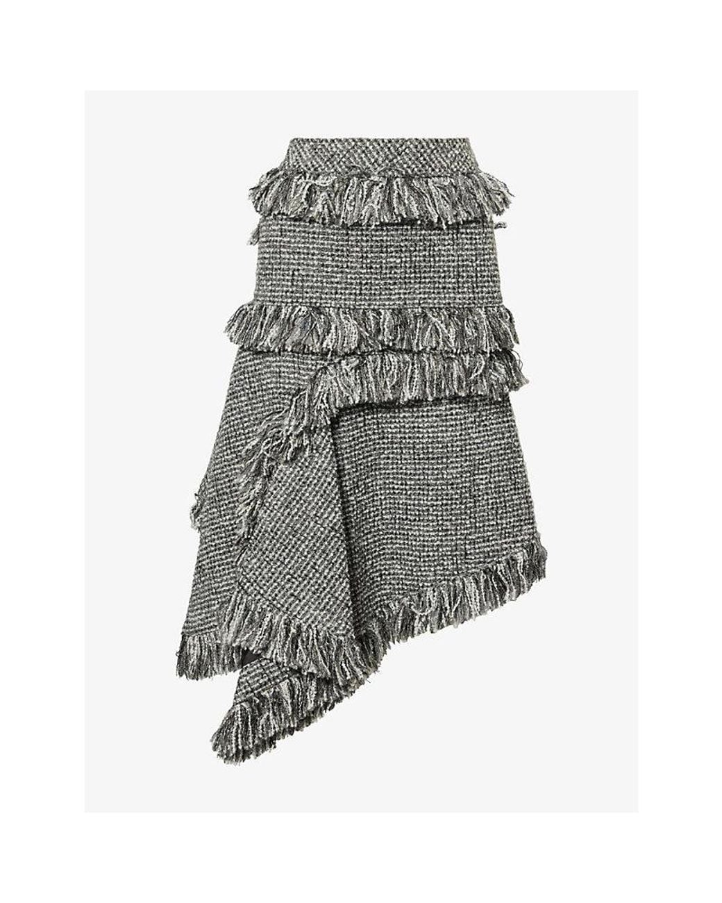 Sacai Gray Tassel-Trim Tweed Midi Skirt