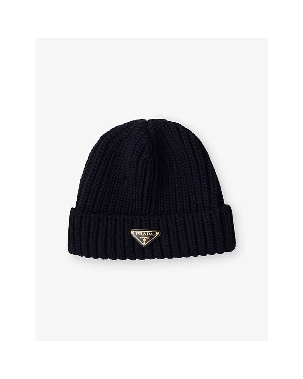 Prada Blue Logo-Embellished Knitted Wool Beanie