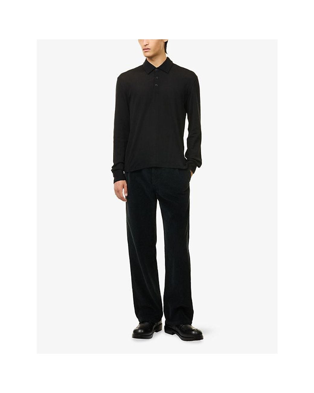 The Row Black Reyes Long-Sleeve Cotton Polo Top for men