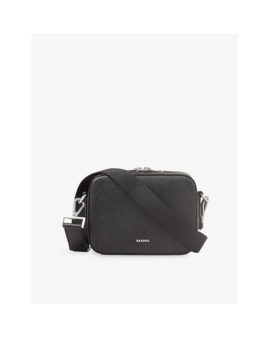 Sandro Black Logo Reconstituted Leather Crossbody Bag for men