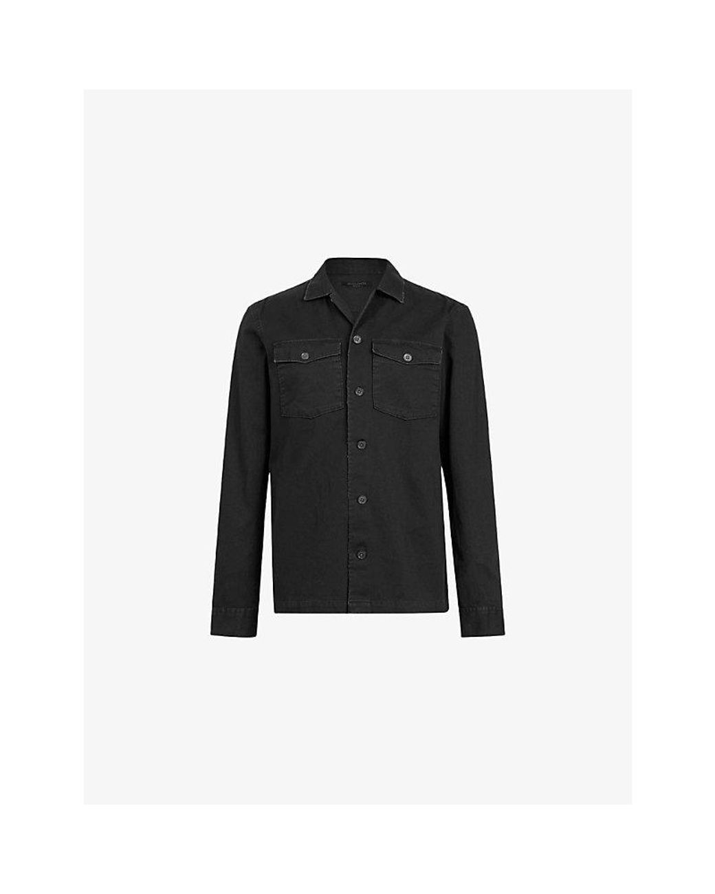 AllSaints Black Spotter Patch-Pocket Slim-Fit Cotton Overshirt for men