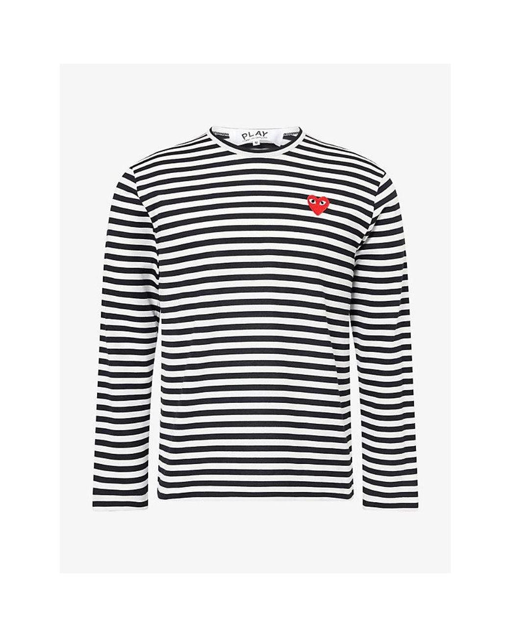COMME DES GARÇONS PLAY Blue Double Heart Stripe Long-Sleeve Cotton-Jersey T-Shirt for men