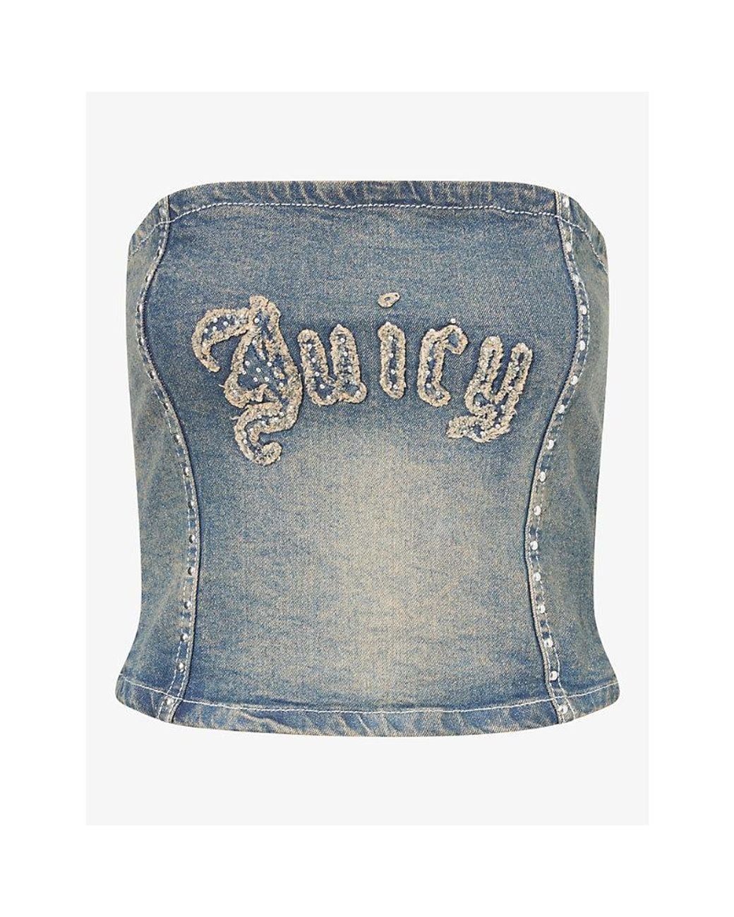 Juicy Couture Blue Studded Denim Cotton Corset Top