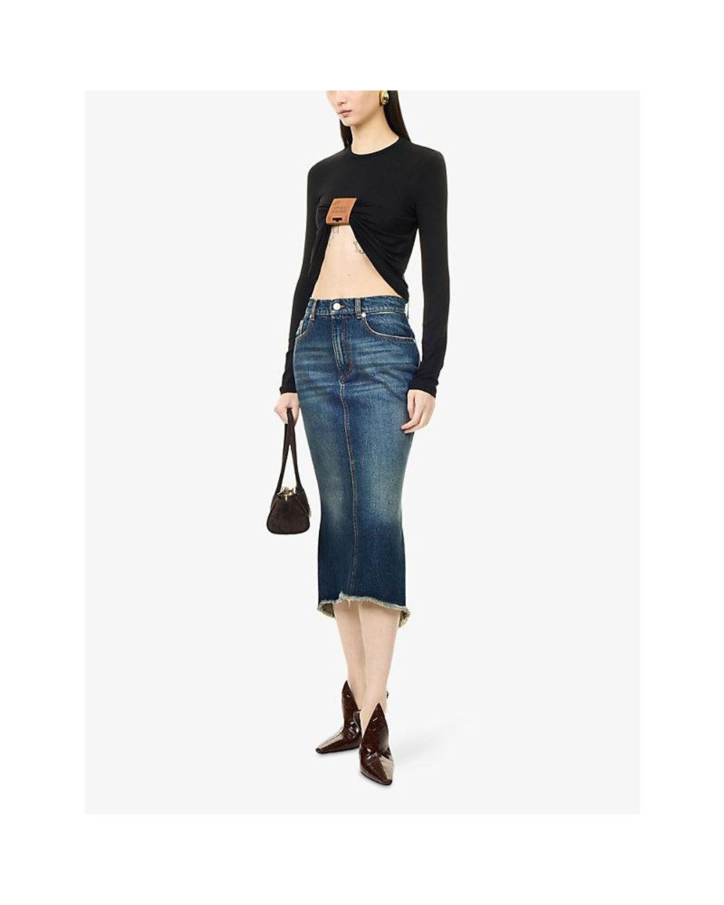 Jean Paul Gaultier Black Leather Tag Long-Sleeve Stretch-Jersey Top