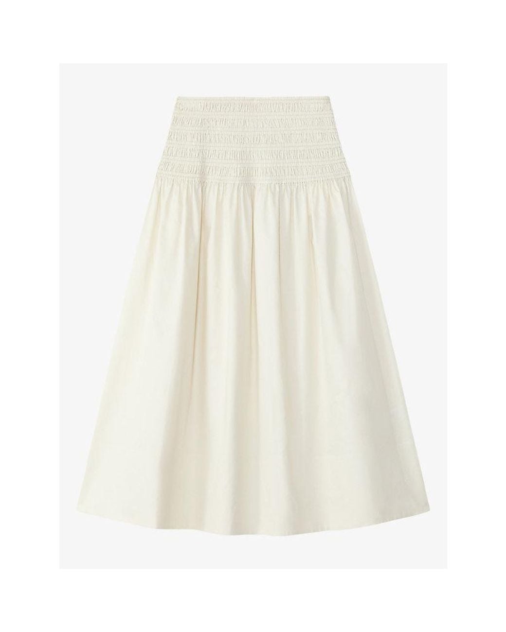 Joseph White Leona Shirred-Waist Cotton-Sateen Midi Skirt