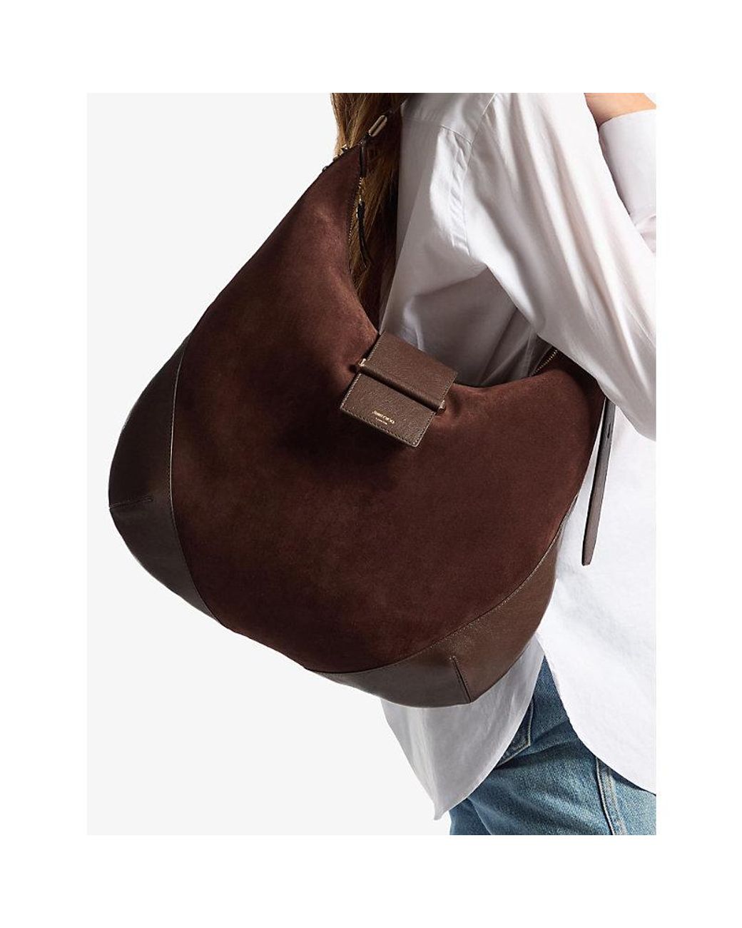 Jimmy Choo Brown Bar Hobo Medium Suede And Leather Shoulder Bag