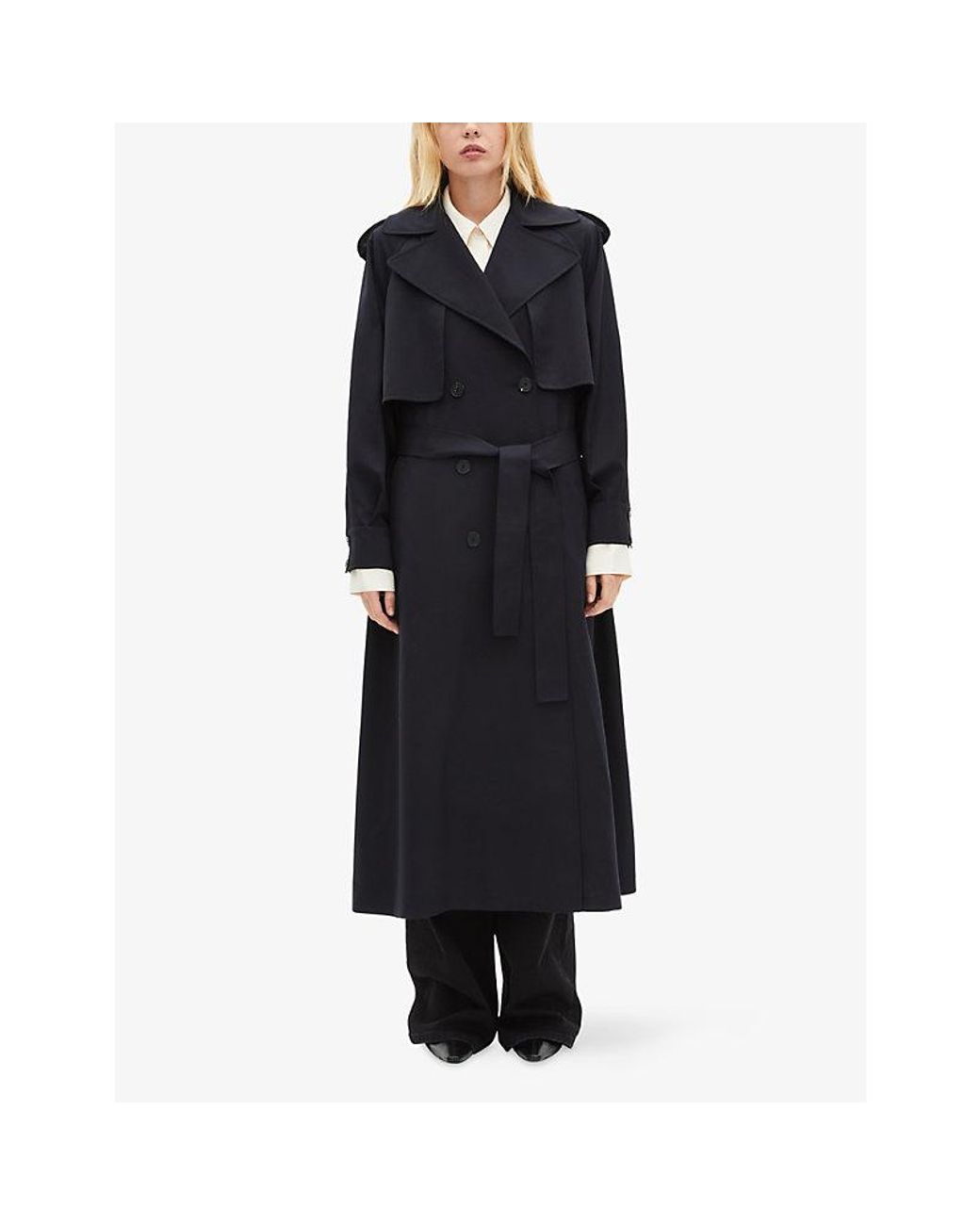 The Kooples Black Tie-Waist Woven Trench Coat
