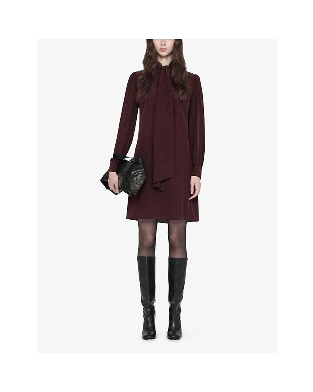 AllSaints Purple Jamie Tie-Neck Silk Mini Dress