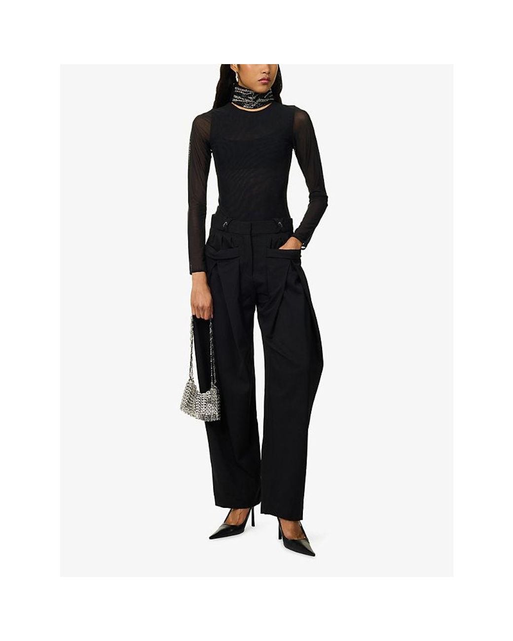 Rabanne Black Pantalon Straight-Leg Wool Trousers