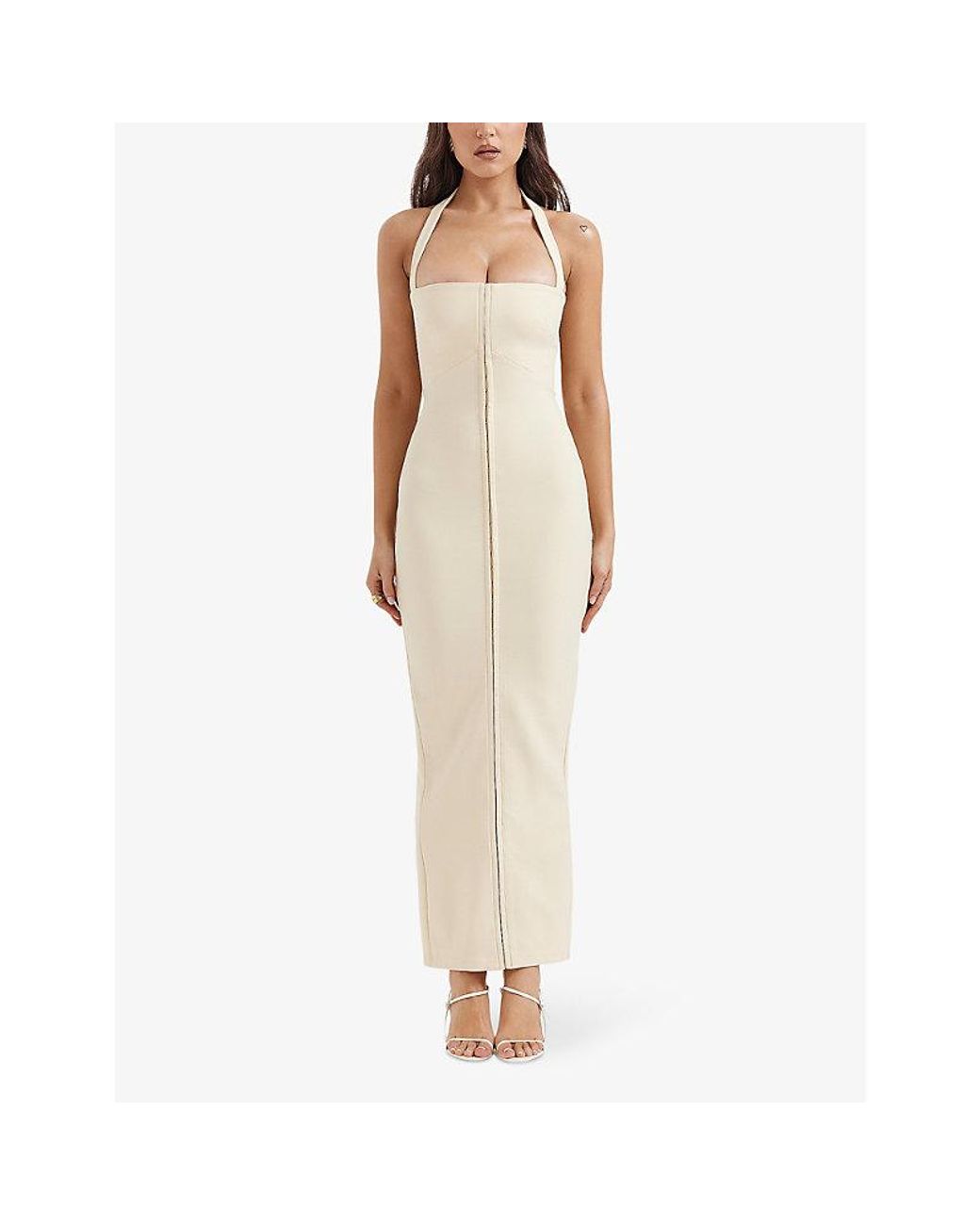 House Of Cb White Mia Halter-Neck Stretch-Woven Maxi Dress