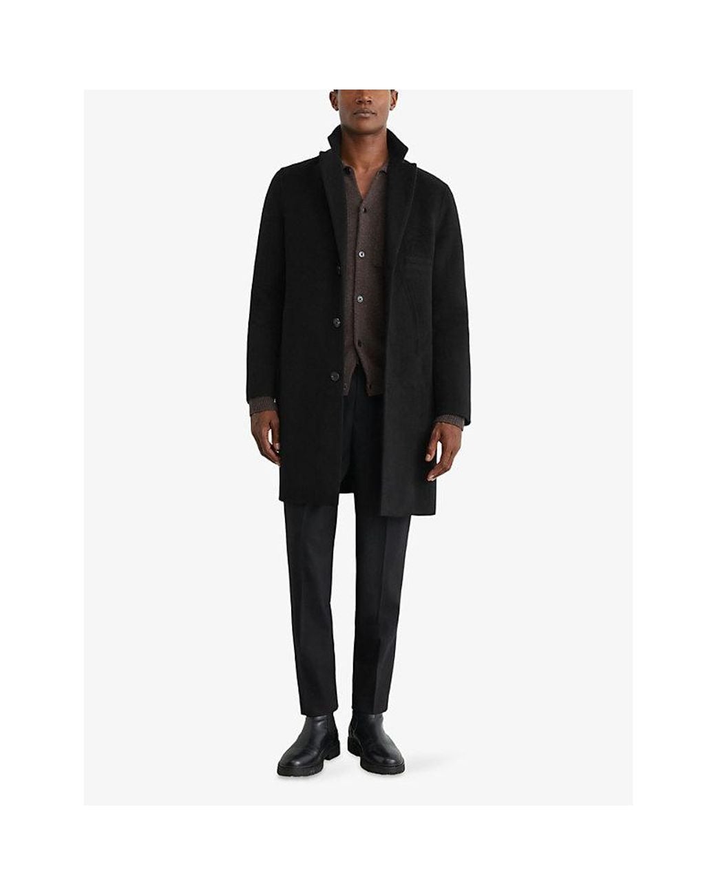 Reiss Black Knight Single-Breasted Wool-Blend Coat for men