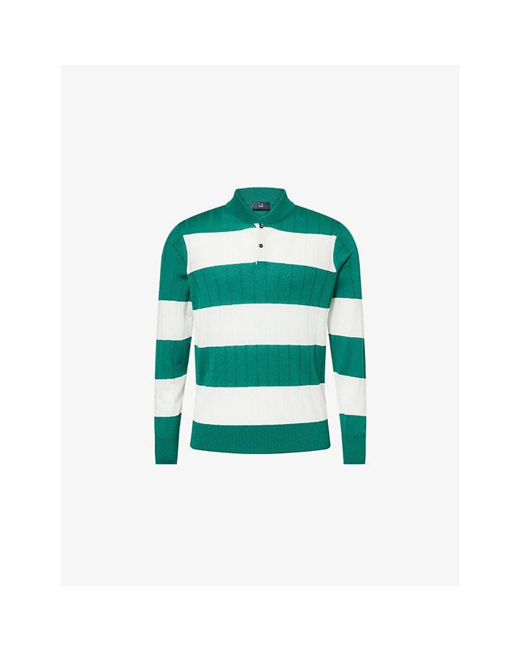 Dunhill Green Striped Ribbed Cashmere-Blend Rugby Jumper for men