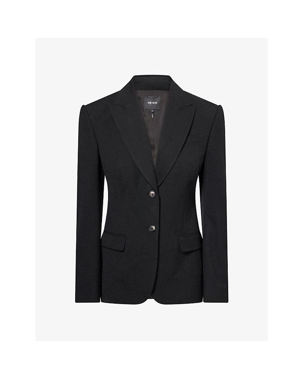 ME+EM Black Single-Breasted Peak-Lapel Woven Blazer