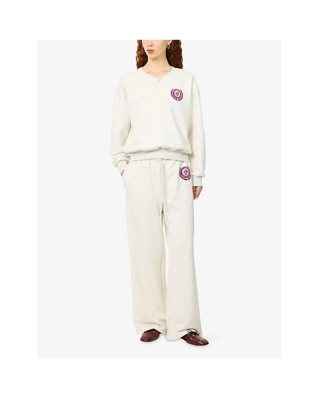 GOOD AMERICAN White The Brushed Fleece Jersey Jogging Bottoms