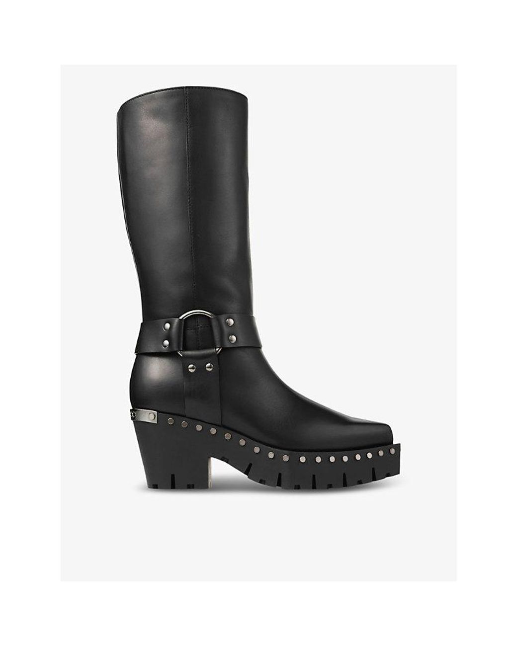 Jimmy Choo Quinn 75 Studded Leather Heeled Mid Calf Boots in Black Lyst UK