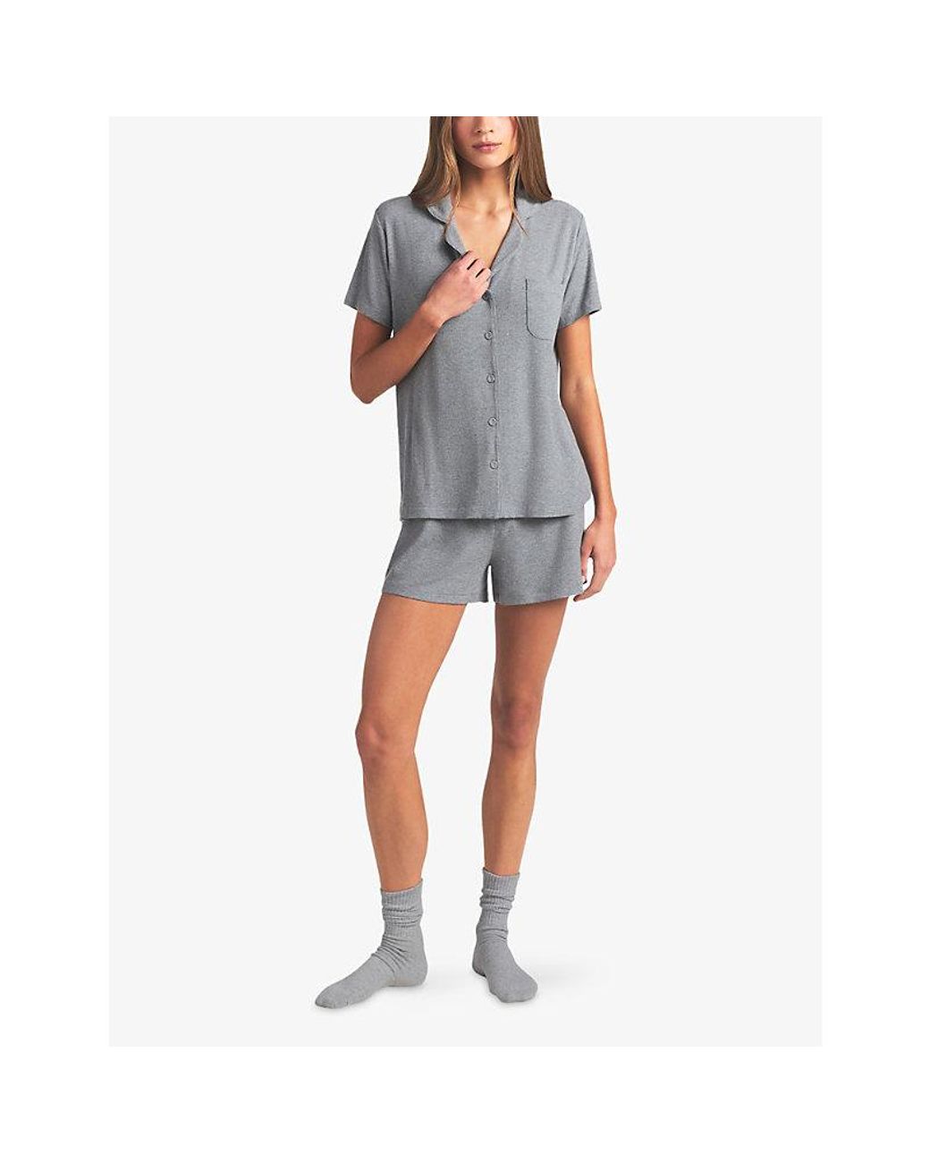 Skims Gray Soft Lounge Short Stretch-Modal Pajama Set