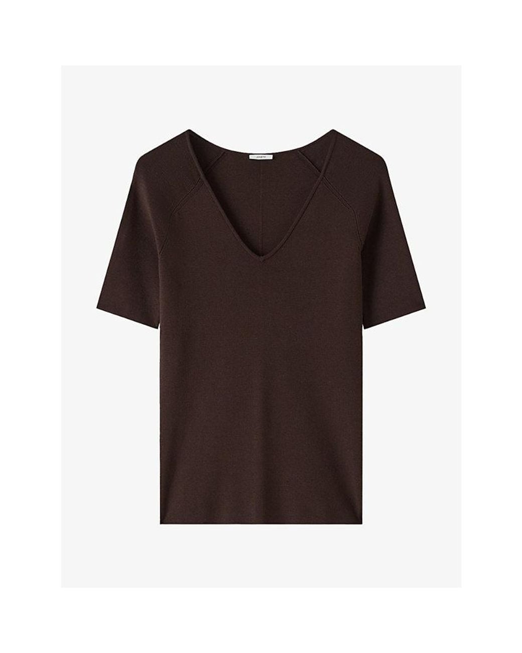 Joseph Brown Elly V-Neck Short-Sleeve Stretch Silk-Blend Top