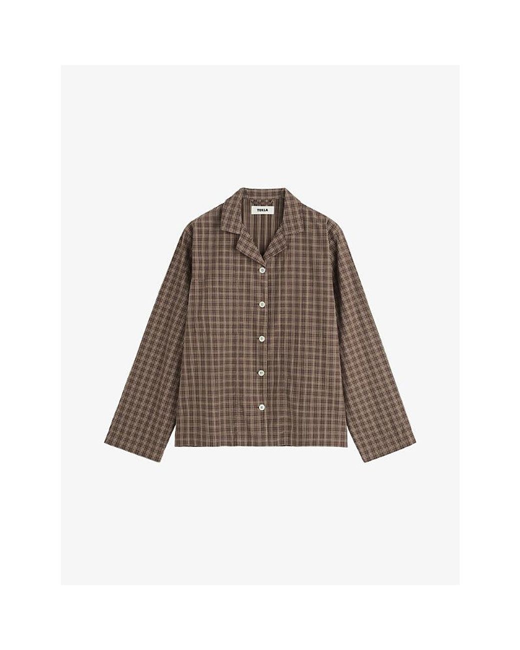 Tekla Brown Long-Sleeve Cotton-Twill Pyjama Shirt