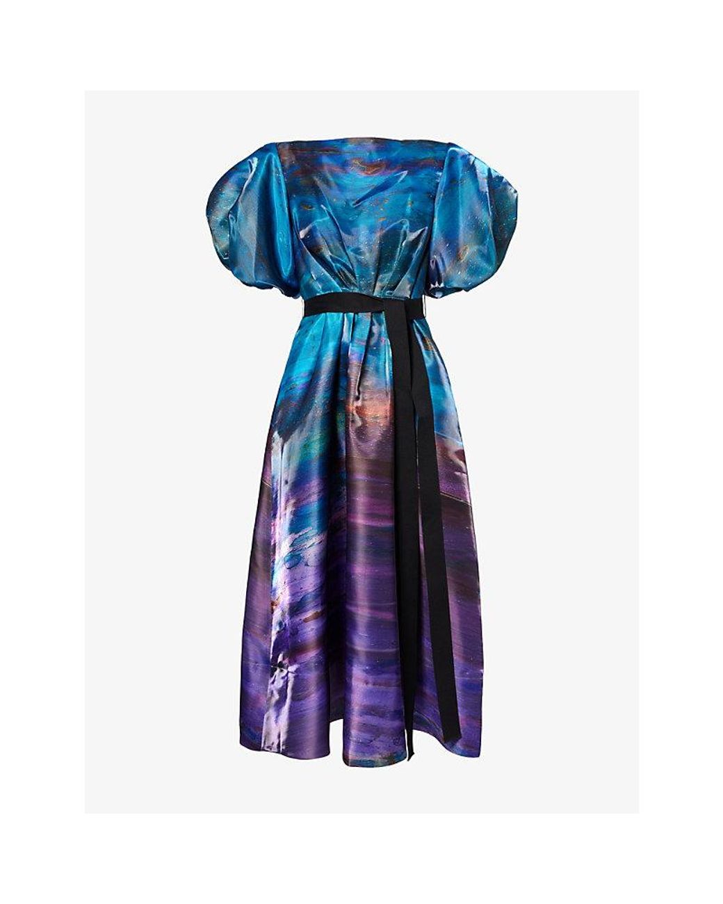 Roksanda Blue Zinnia Puff-Sleeve Satin Midi Dress