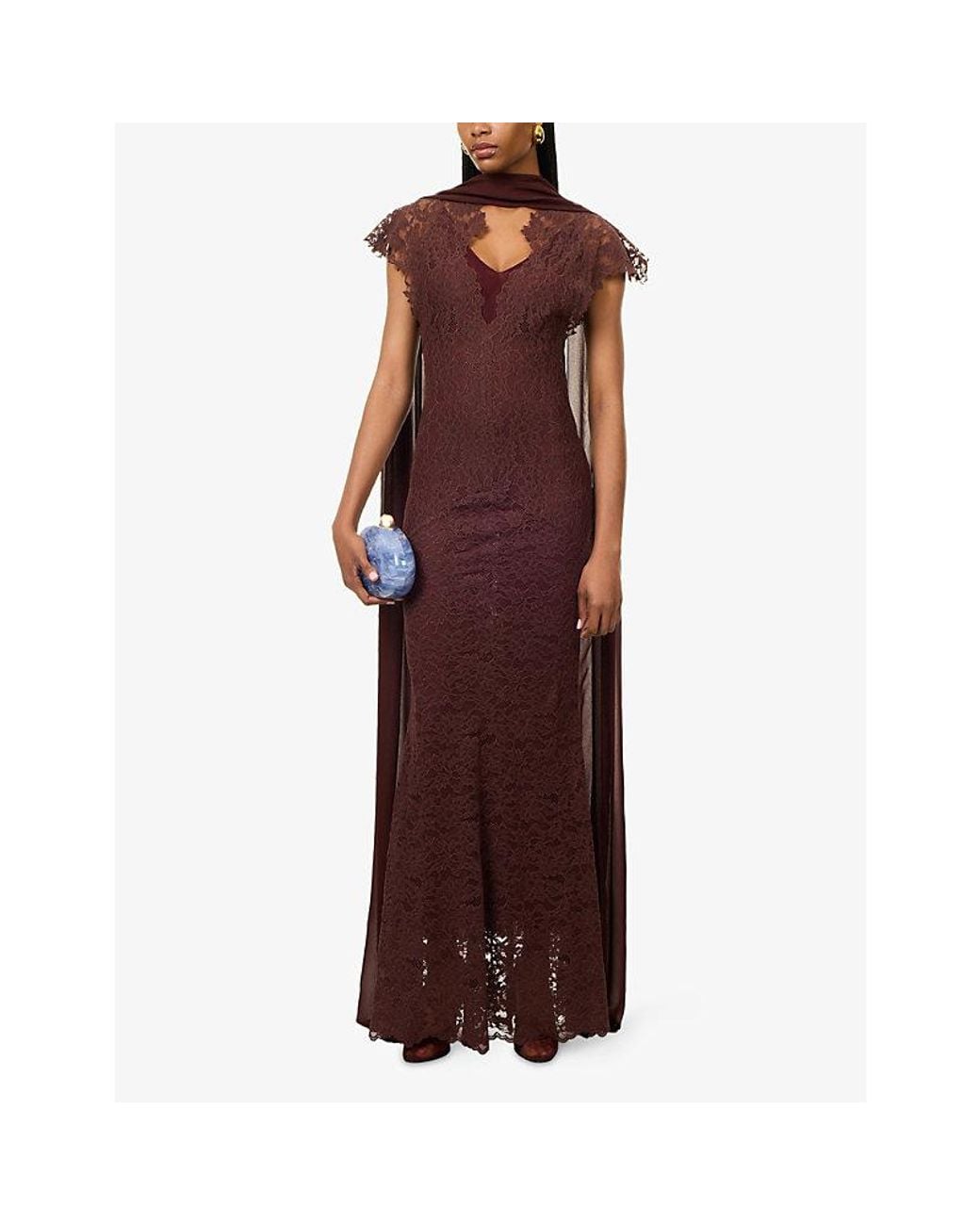 De La Vali Red Solina Lace Maxi Dress