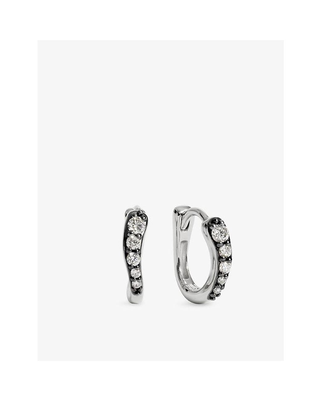 Monica Vinader Metallic Riva Pavé Diamond Blackened Sterling- And 0.14Ct Lab Grown Diamond Huggie Earrings