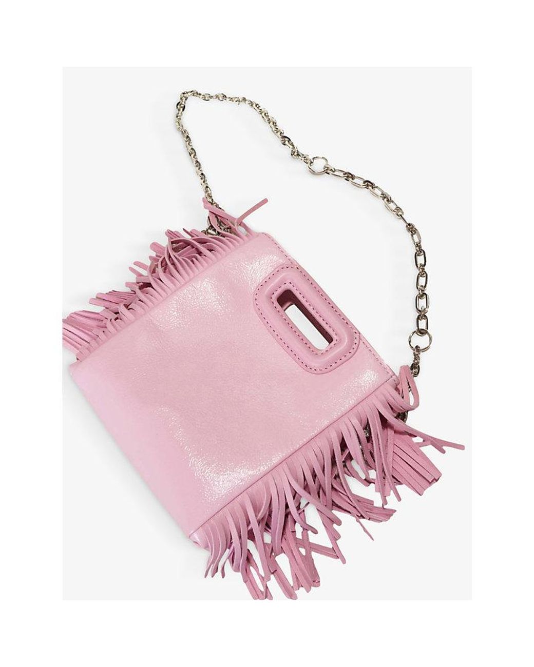 Maje Mini M Fringe-trimmed Leather Crossbody Bag in Pink | Lyst